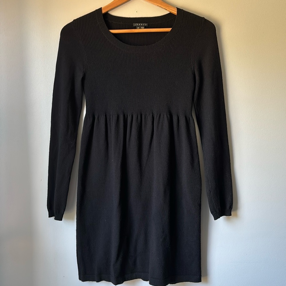 Theory Black Wool Empire Waist Long Sleeve Dress size S/P